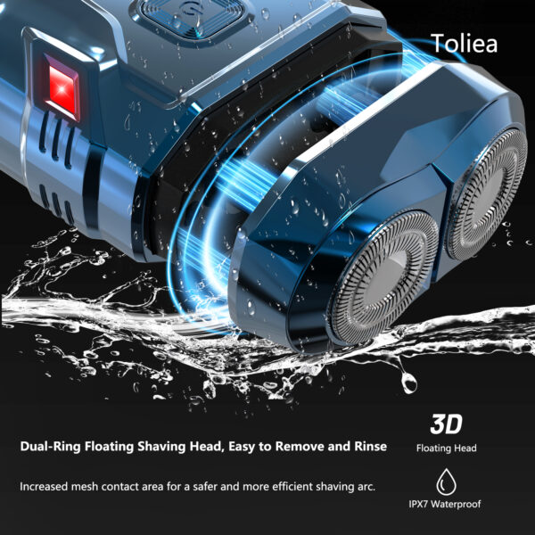 Toliea TL-G7 Mini Portable Men's Electric Shaver, lPX7 Waterproof Wet & Dry with LED Display Removable Shaver Head Rechargeable Type-C Port - Image 3