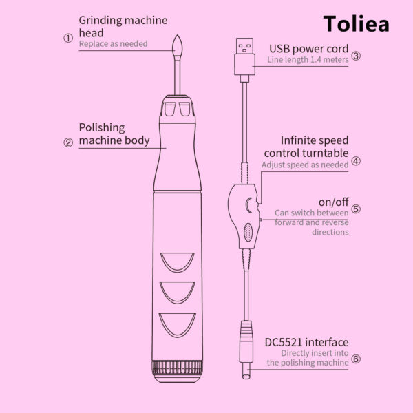 Toliea TL-A3  Electric Nail Drill Machine Rechargeable 18000RPM Efile for Acrylic Nail.Portable Nail File Manicure Crystal foot callus remover - Image 6