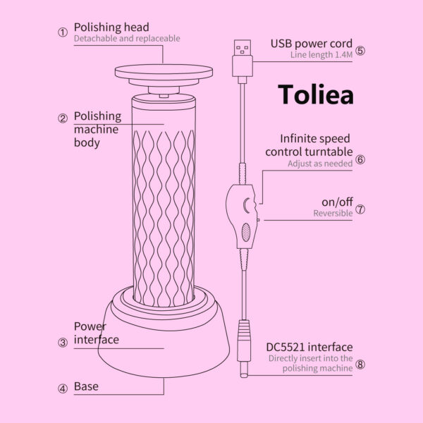 Toliea TL-A5 Electric Foot File, Adjustable Rotary Electric Foot Dead Cell Remover,Foot Care Tool Manicure Cutics Salon Nail Pink - Image 6